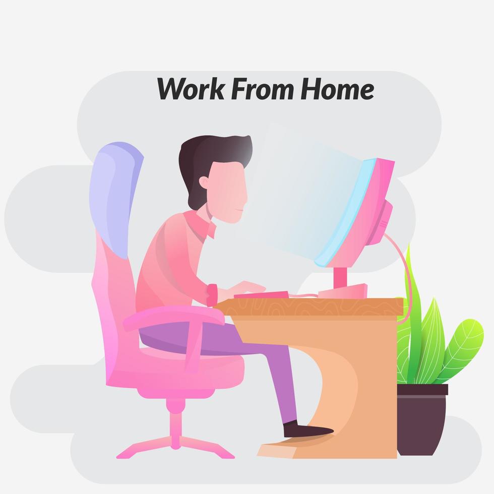 man sit on gaming chair Working at home or work from home using laptop computer. vector