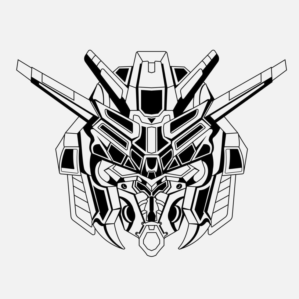 Costum gundam head t shirt illustration. mecha head logo. Tattoos hand drawn vector