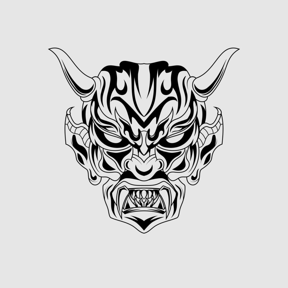 demonio diablo mascota cabeza satánico tatuajes ilustración negro blanco boceto vector