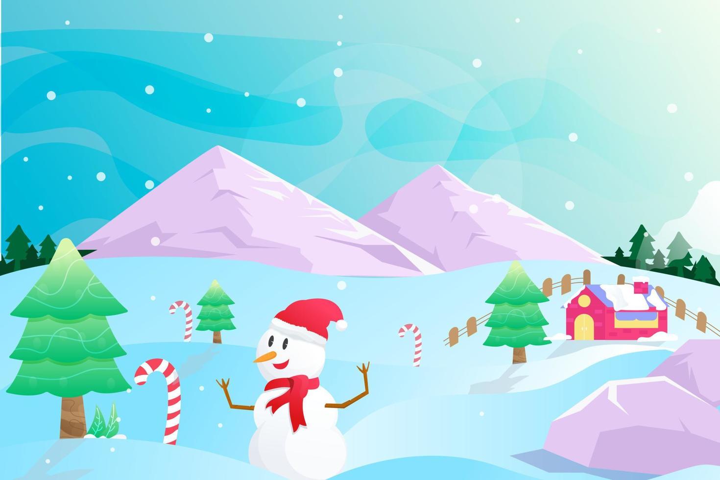 feliz navidad invierno en el fondo de la montaña vector