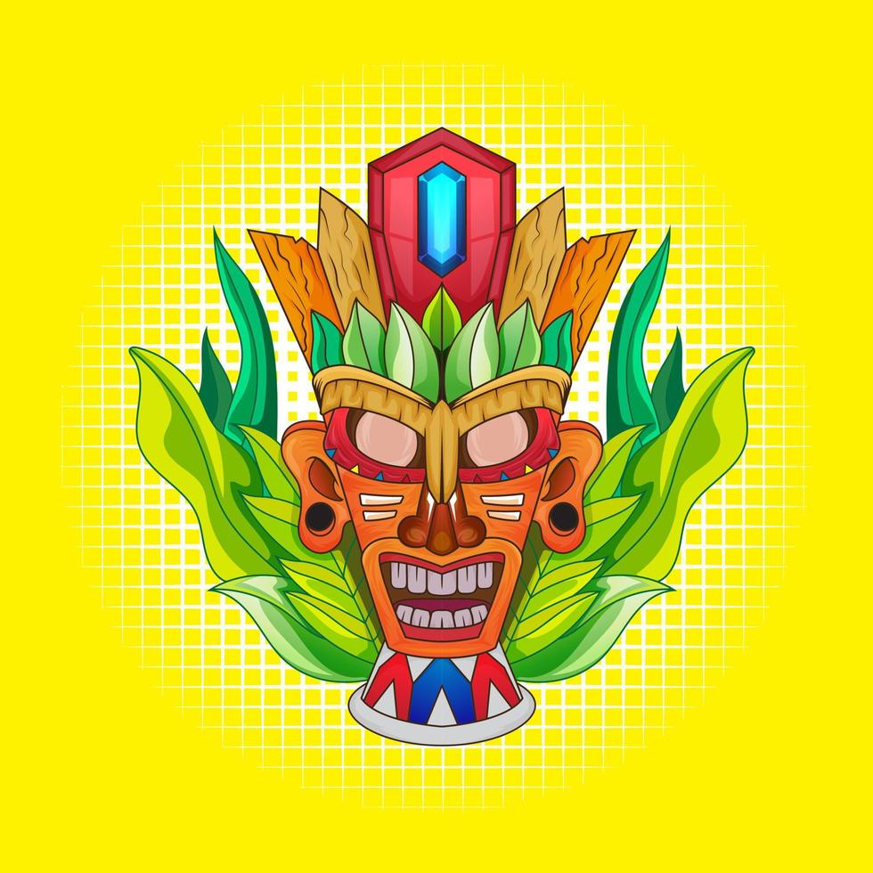 diseño de la moderna máscara tiki de madera hawaii para la barra de surf. ídolo étnico tradicional y surf hawaiano, maorí o polinesio vector