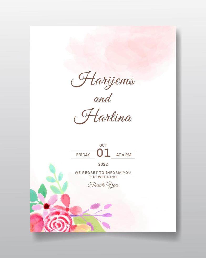 Wedding invitation greeting card with watercolor flower or leaves design background. vector