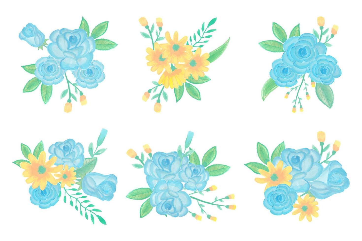 Collection of handmade watercolor flower art bouquet hand drawn vector