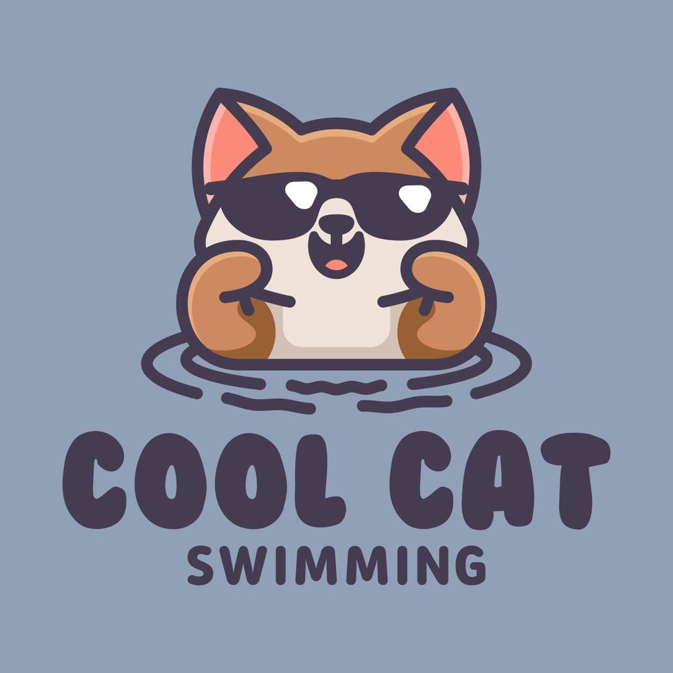 genial gato nadando vector