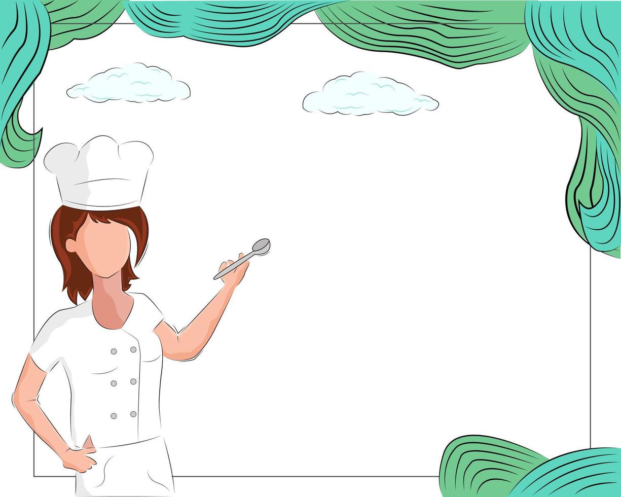 Illustration vector design of chef female background with blank copy space text area