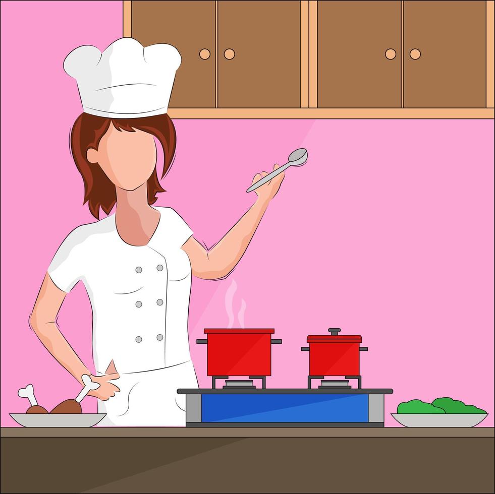 Illustration vector design of background of sexy chef girl is cooking
