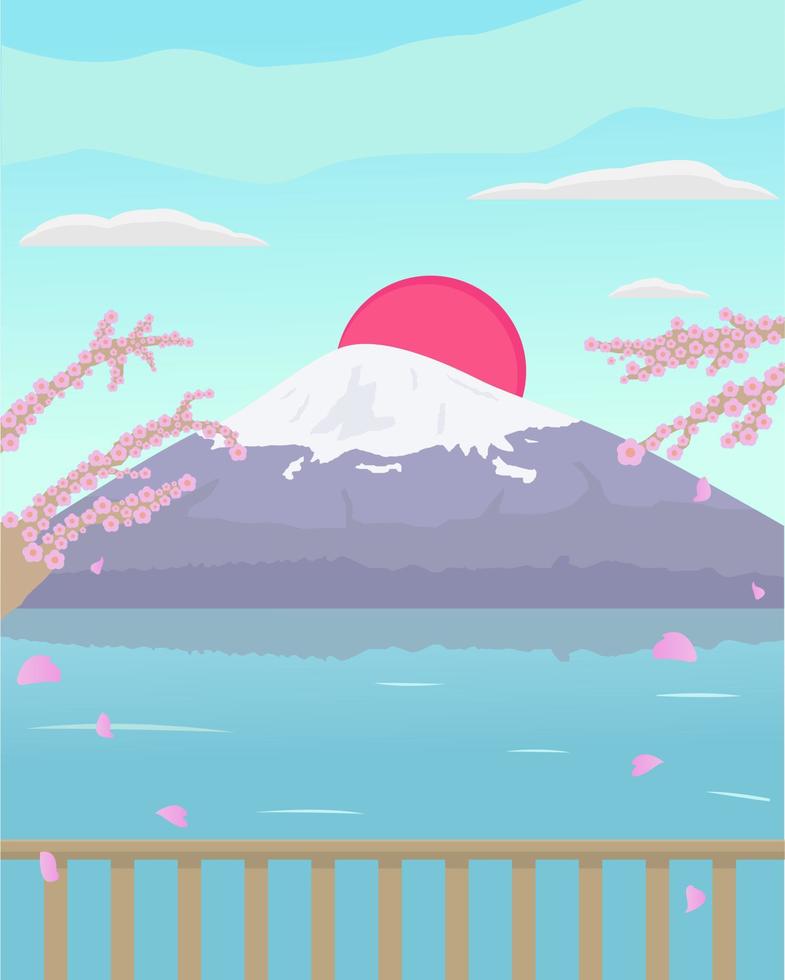 Illustration vector design of nature and landscape of fuji mountain