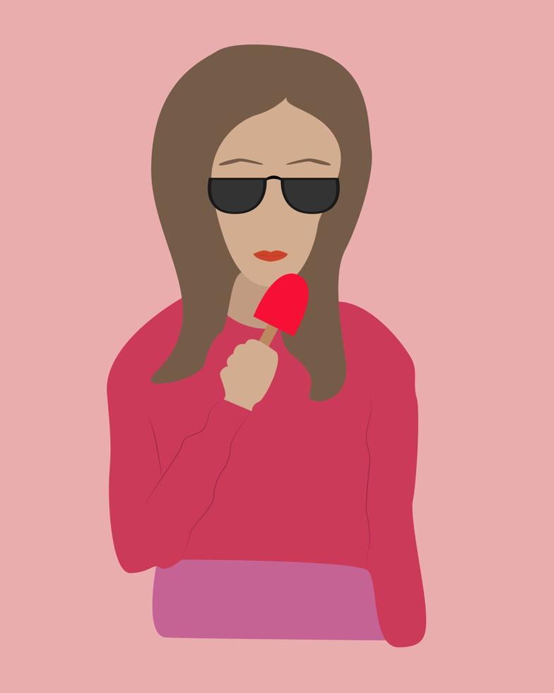 Illustration vector design of girl holding and eating ice cream