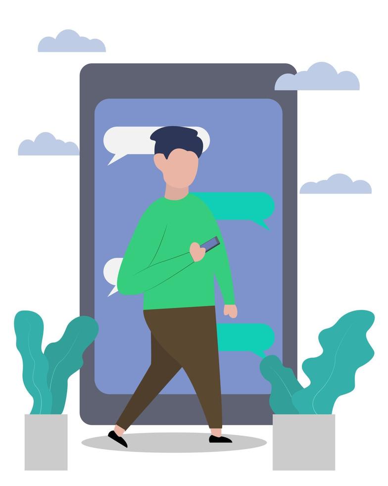 Illustration vector design of man holding his smartphone