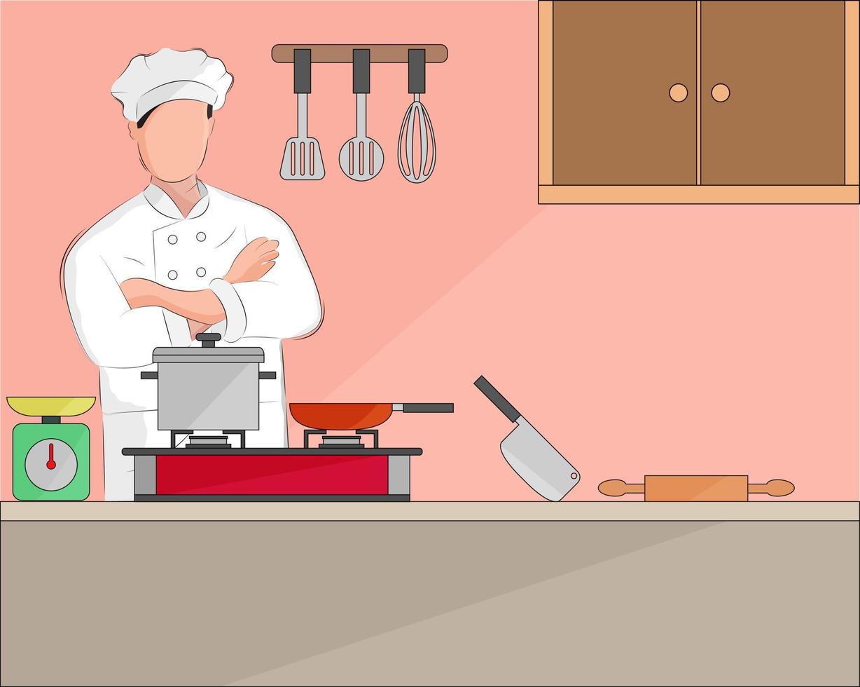 ilustración, vector, diseño, de, plano de fondo, de, chef, es, cocina vector