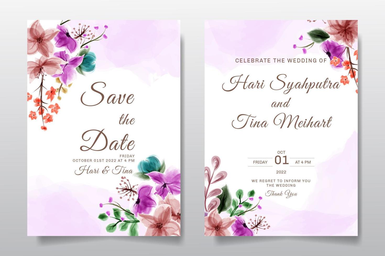 tarjeta de felicitación de invitación de boda con fondo de diseño de flores u hojas de acuarela vector