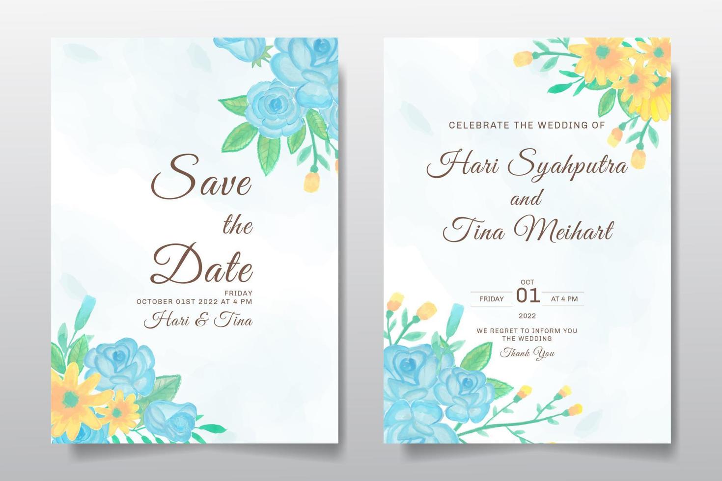 Wedding invitation greeting card with watercolor flower or leaves design background. vector