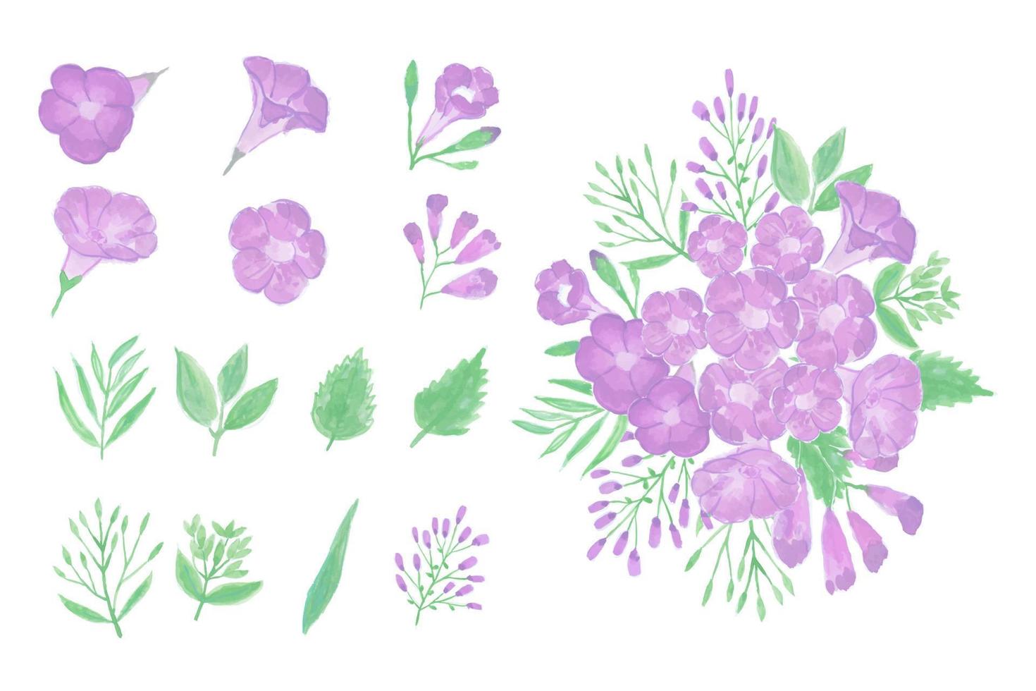 colección de arte floral acuarela hecha a mano dibujada a mano vector