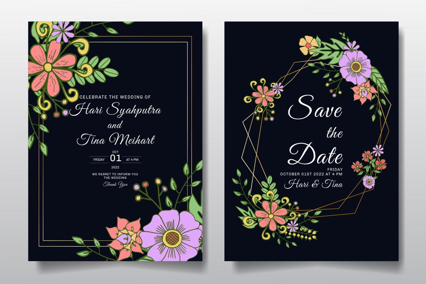 tarjeta de felicitación de invitación de boda con fondo de diseño de hojas florales de adorno o garabato. vector