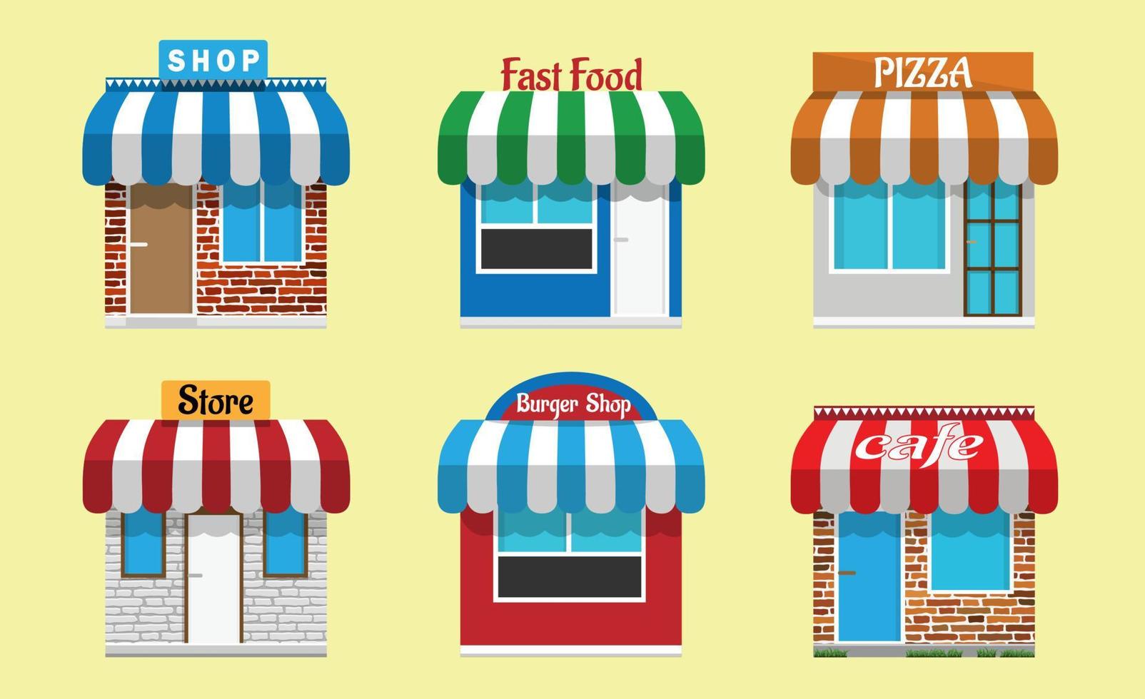 Stores, cafes exterior, flat design vector