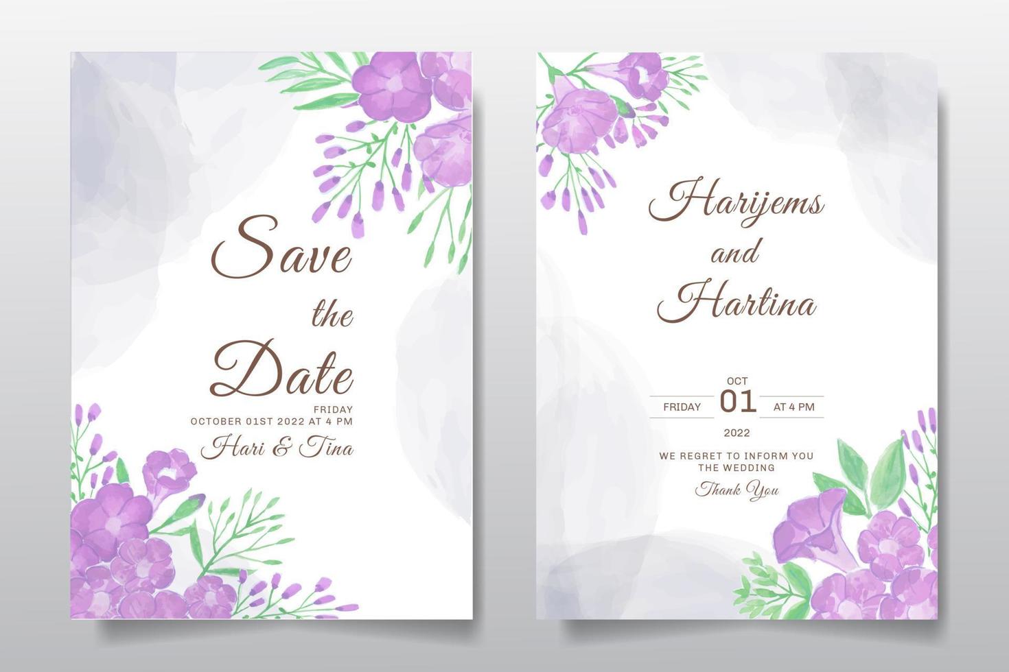 Wedding invitation greeting card with watercolor flower or leaves design background. vector