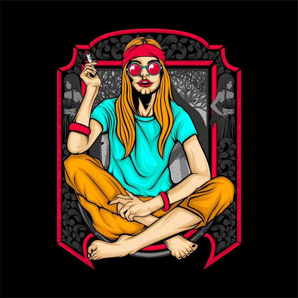 fumando chica hippie vector