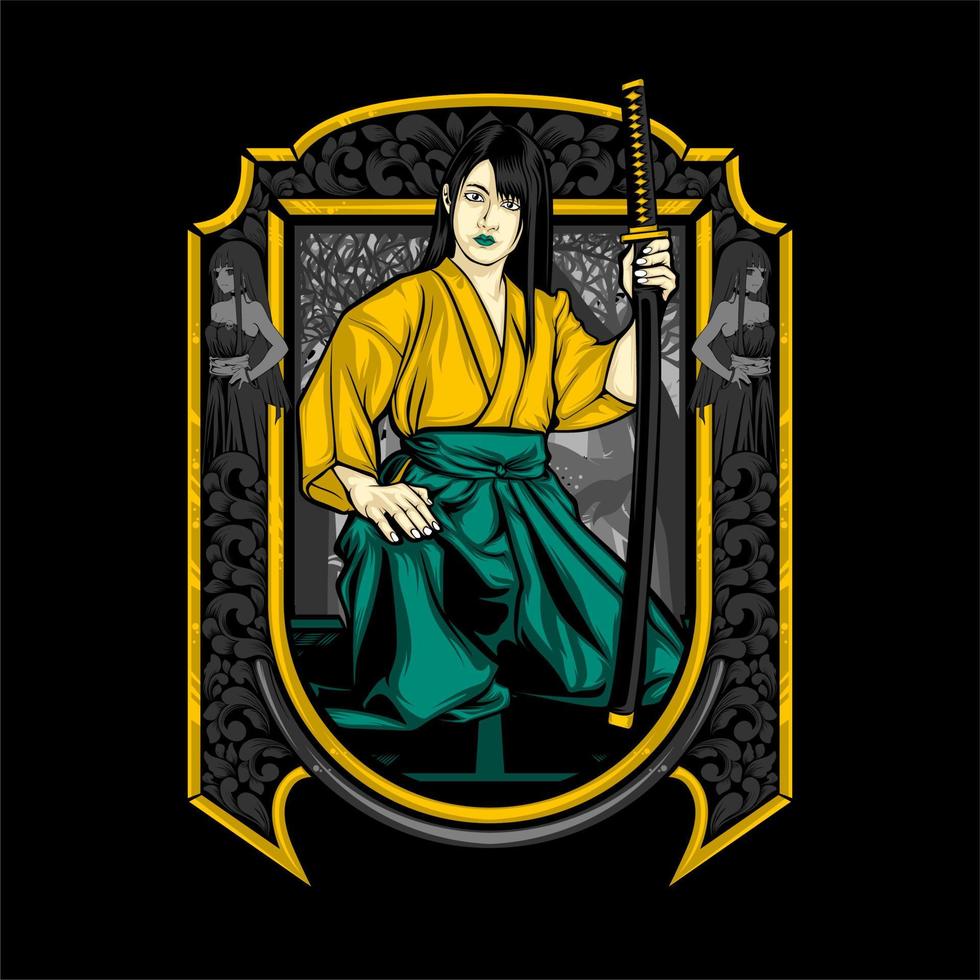 genial dama samurái vector