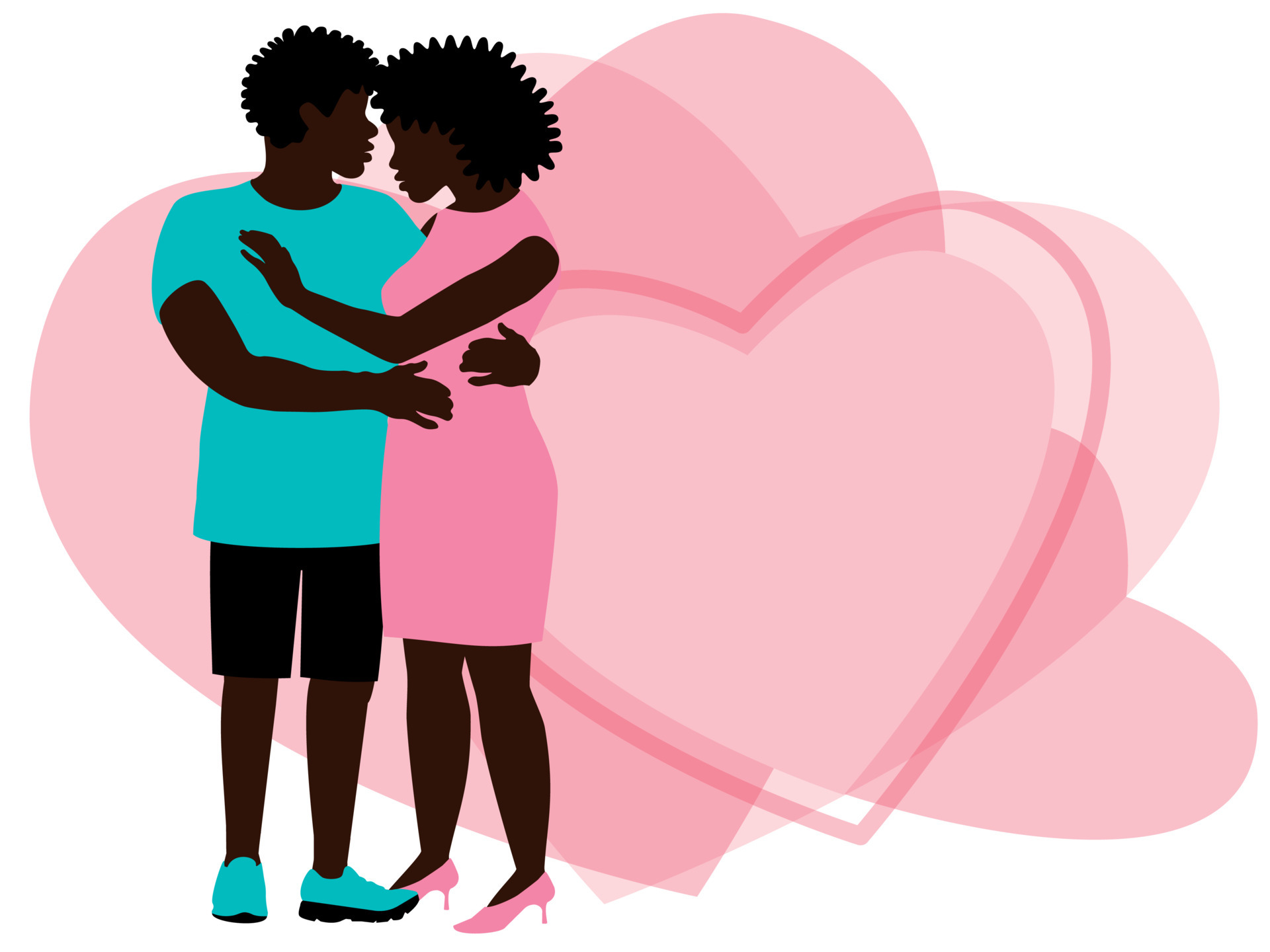 Beautiful portrait of black couple in love on pink background for  conceptual design of valentine's day. Romantic background from hearts.  5266193 Vector Art at Vecteezy