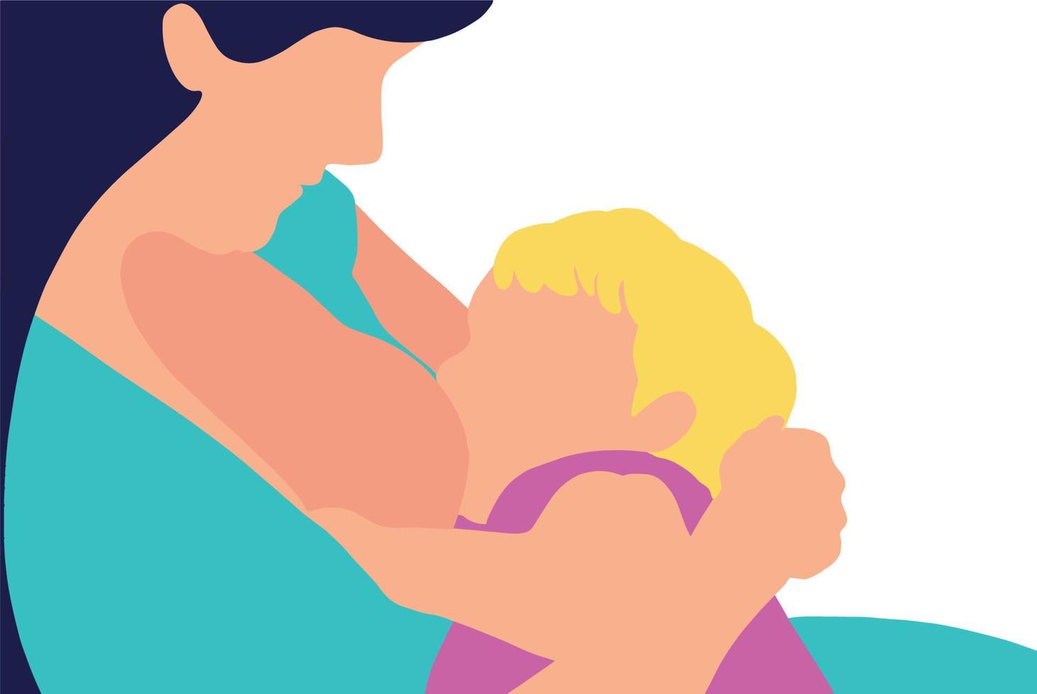 Celebration of world breastfeeding week, august 1-7. Redhead woman is breastfeeding her  baby girl, holding it in her arms. Support for nursing mothers in postpartum, lactation vector