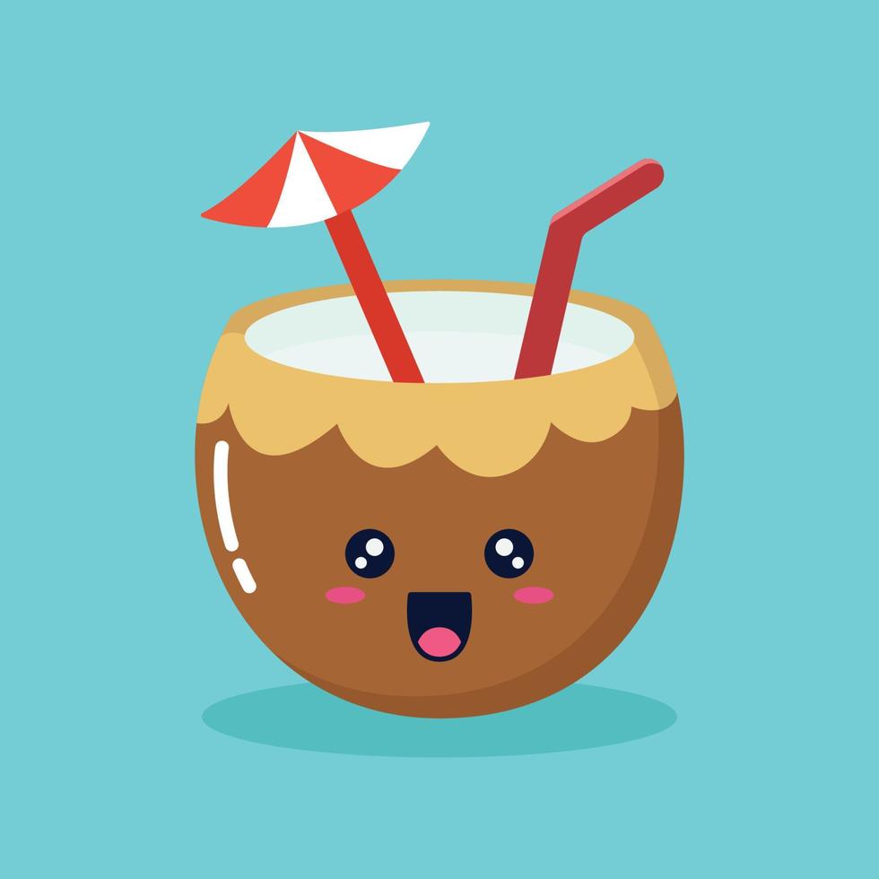 cute coconut drink character illustration vector