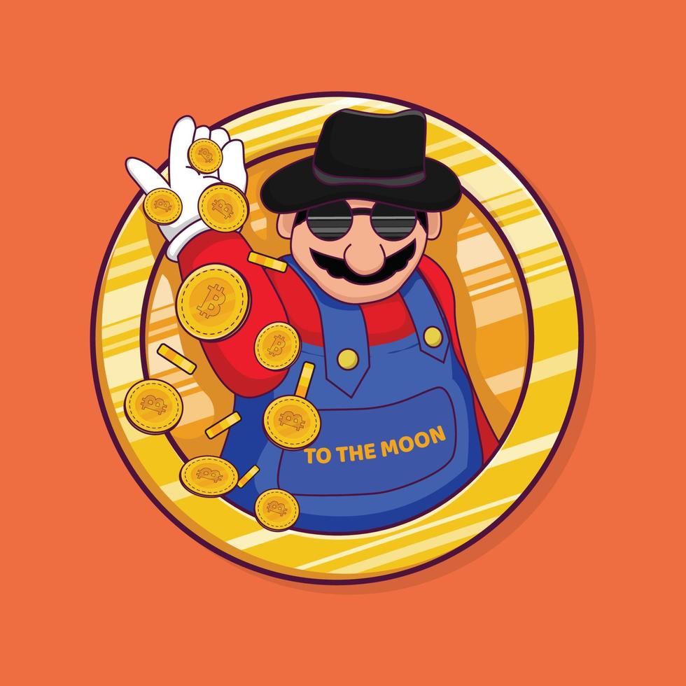 personaje de tío rico con diseño de ilustración de moneda criptográfica vector