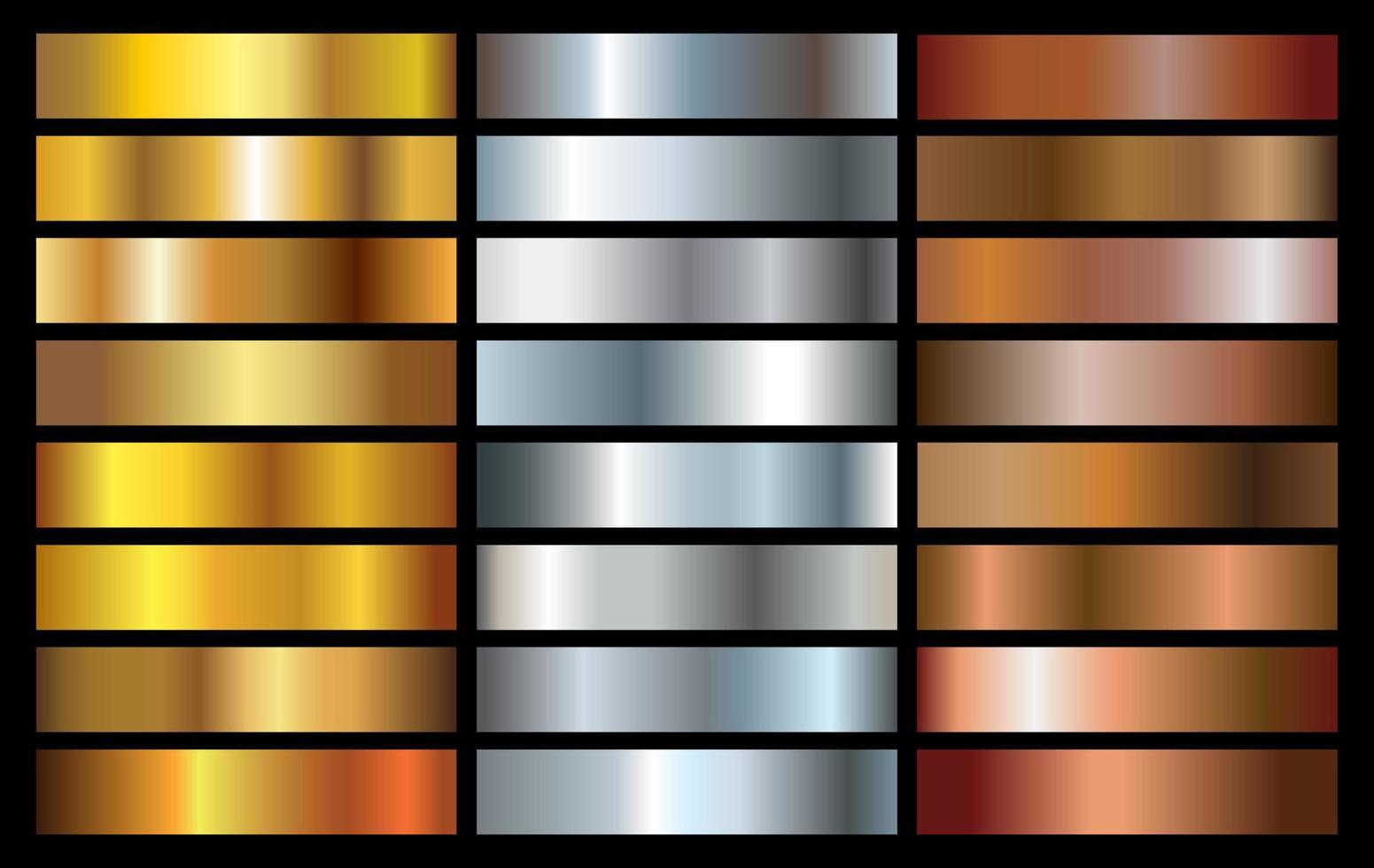 Gold, silver and bronze gradients set. vector