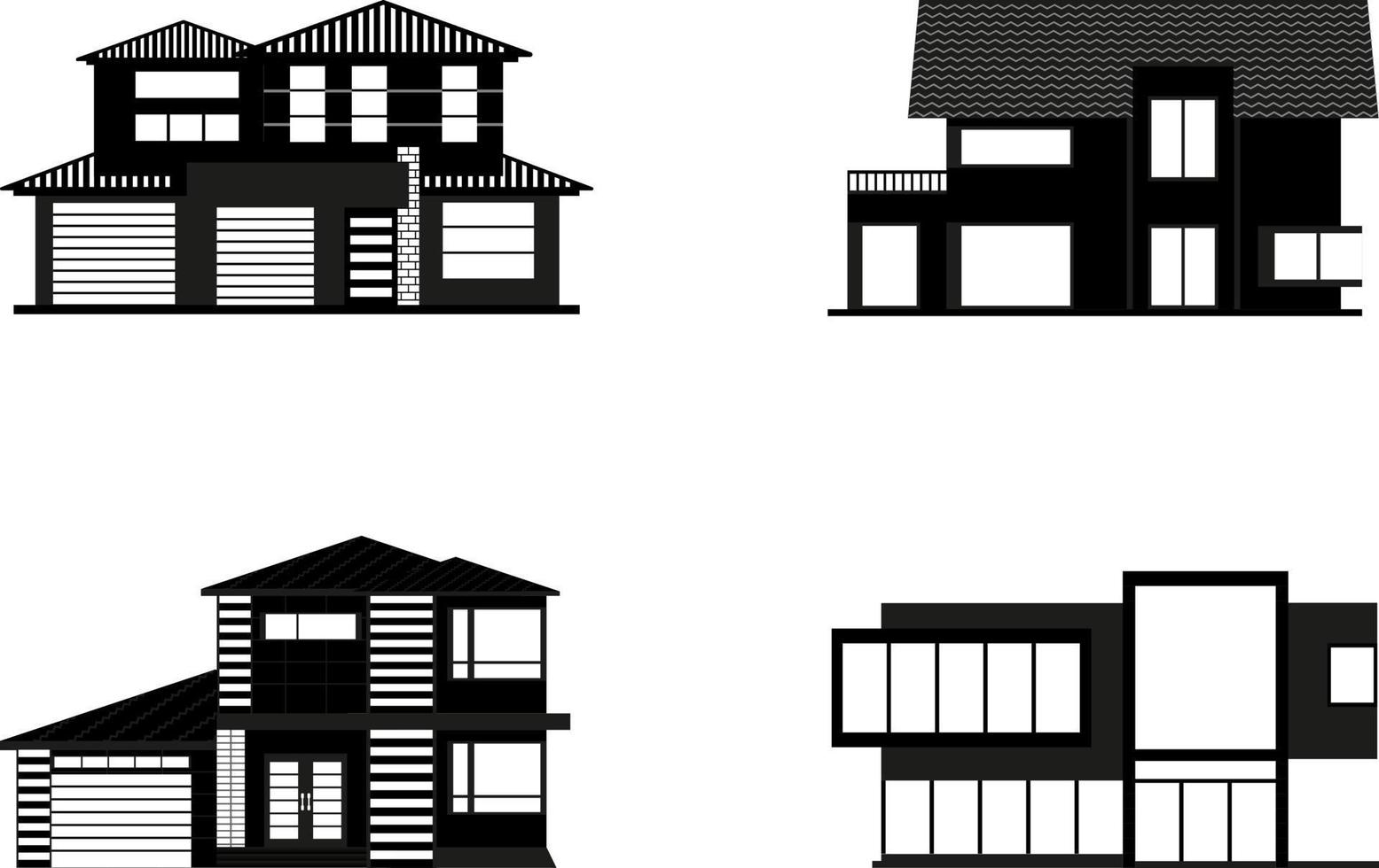 silhouette modern house set vector