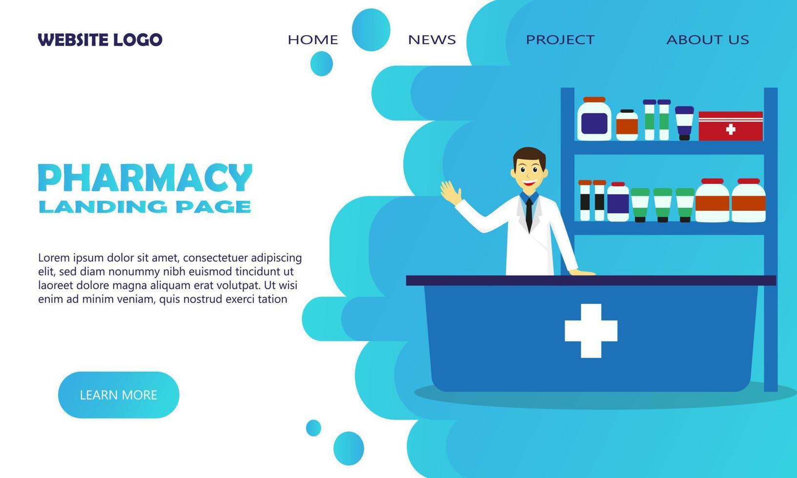 página de inicio de farmacia de estilo simple para plantilla de sitio web con farmacéutico y farmacia vector