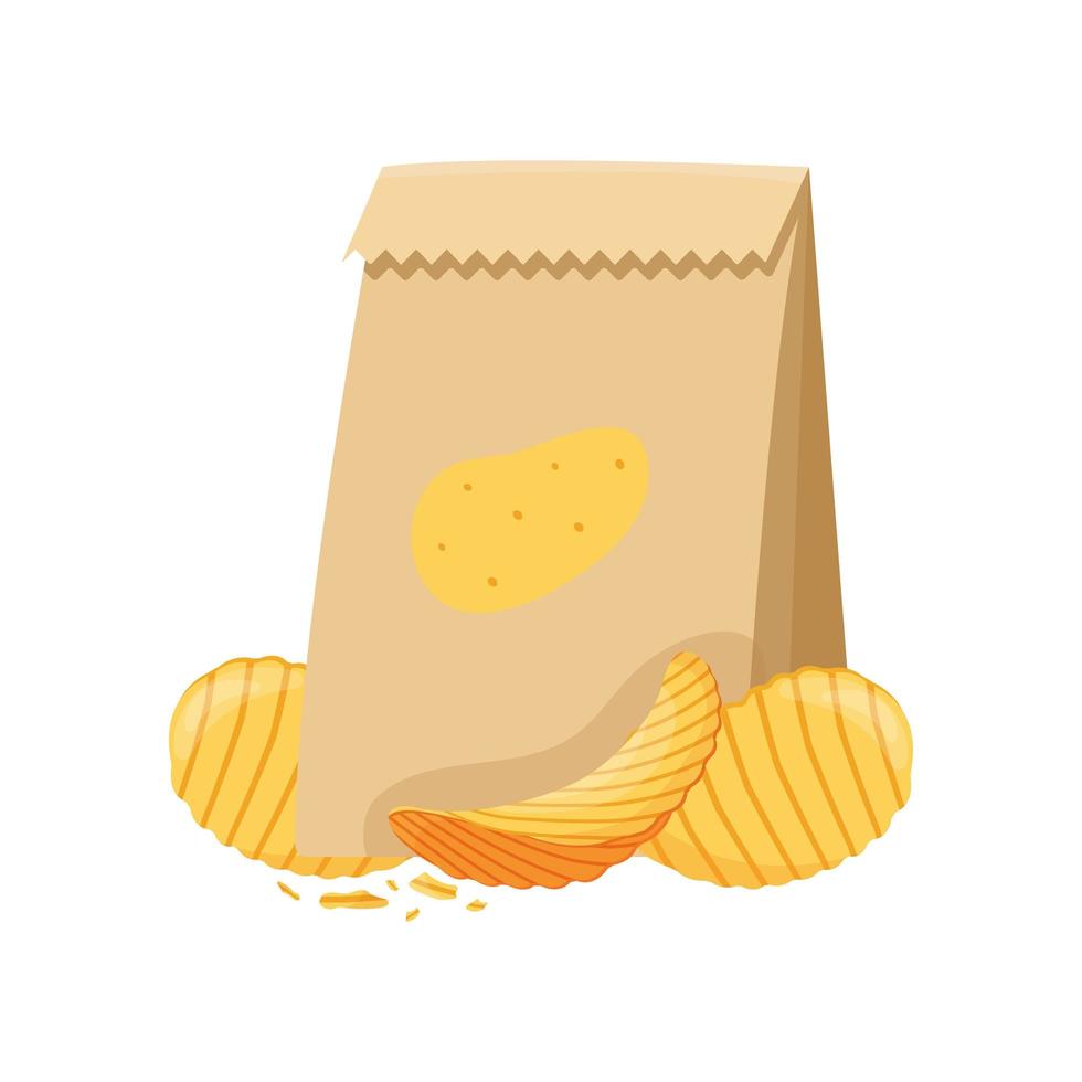 Potato chips in paper packaging, beer snack. Salty snacks. vector