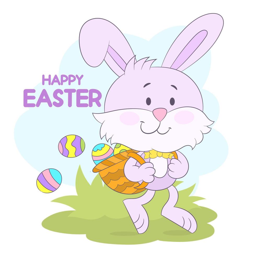Easter bunny and Easter eggs with  basket. vector