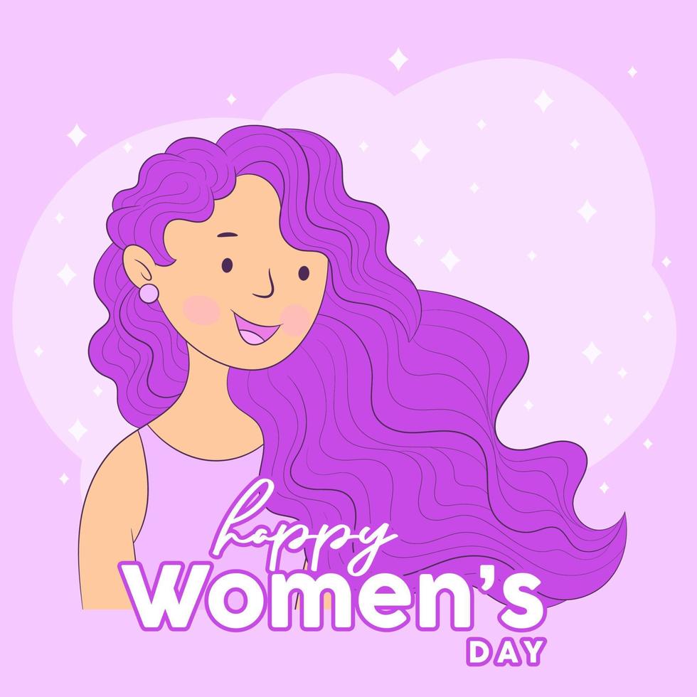 8 de marzo, día internacional de la mujer. niña feliz con el pelo largo vector