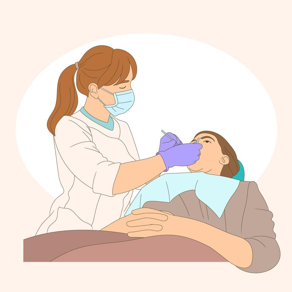 Female dentist and a female patient, Happy dentist day. vector