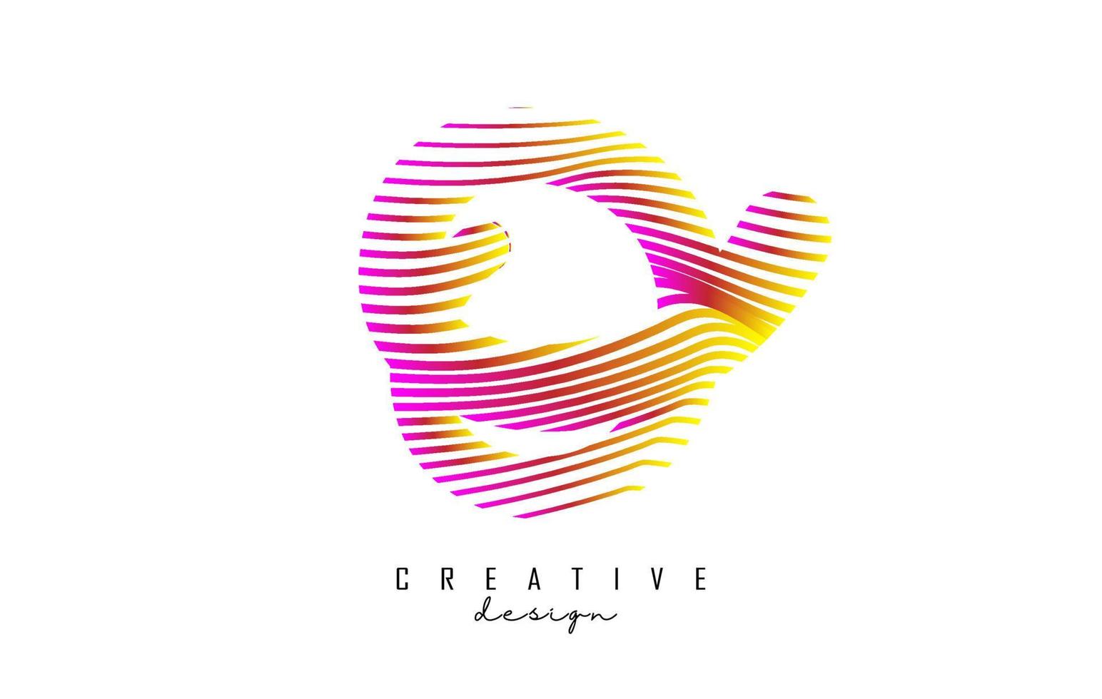 logotipo de la letra o con líneas retorcidas de colores vibrantes. ilustración vectorial creativa con cebra, líneas de patrones de huellas dactilares. vector