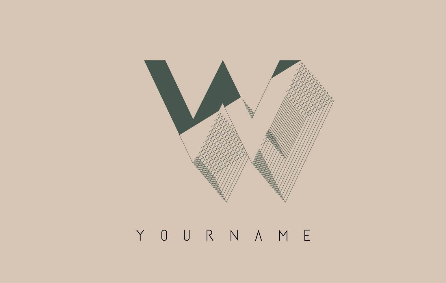 Wireframe W Letter Logo Design in two colors. Creative vector illustration with wired, mirrored outline frame.