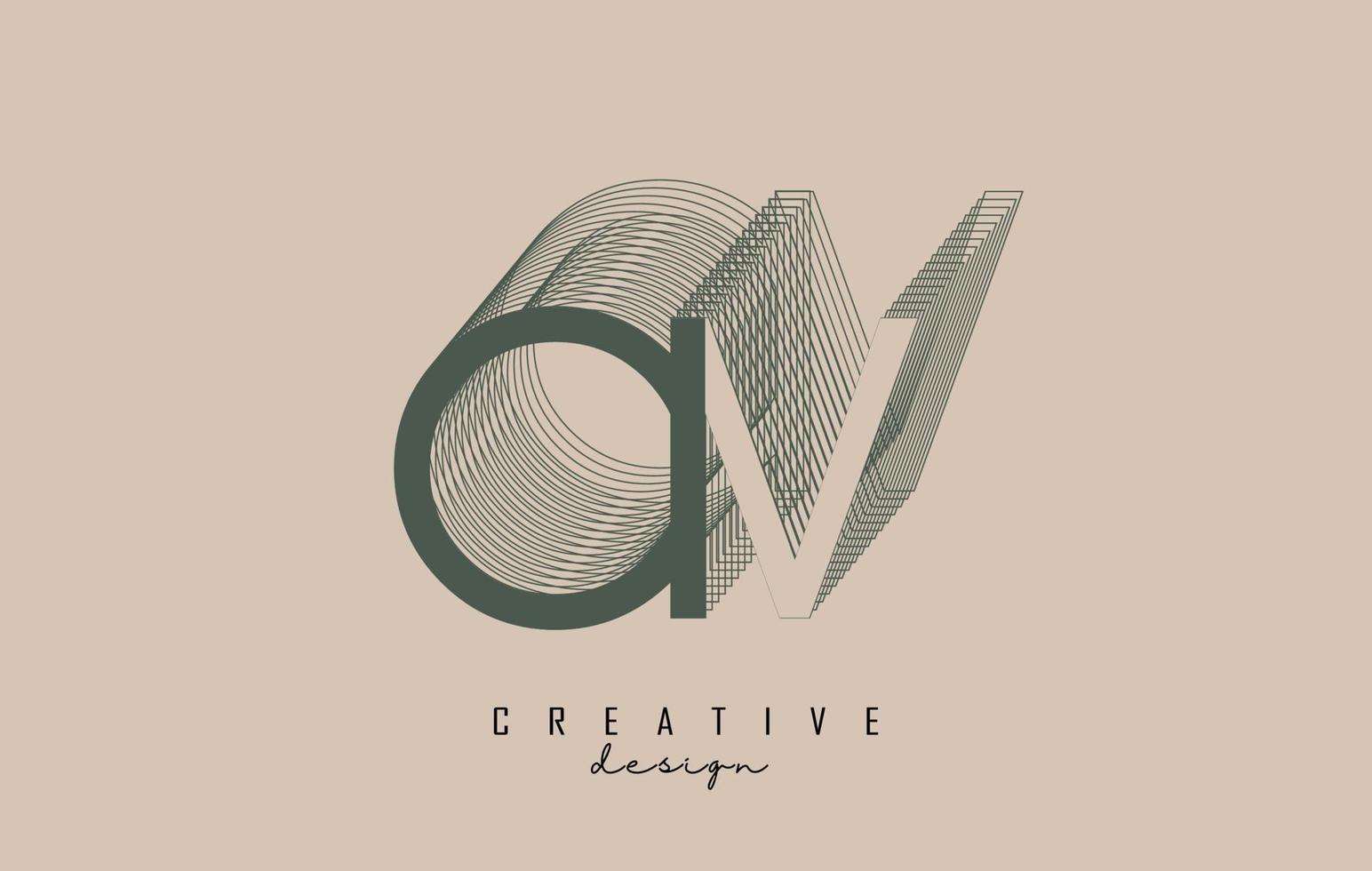 Wireframe AV Letter Logo Design in two colors. Creative vector illustration with wired, mirrored outline frame.