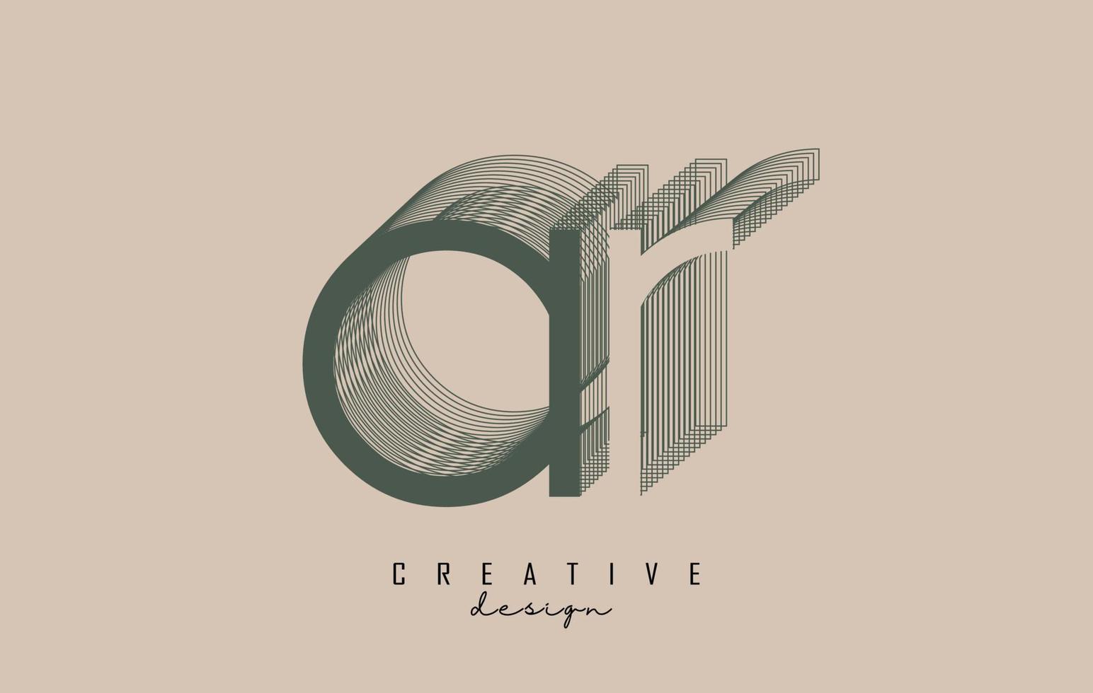 diseño del logotipo de la letra ar de estructura alámbrica en dos colores. ilustración vectorial creativa con marco de contorno con cable y espejo. vector