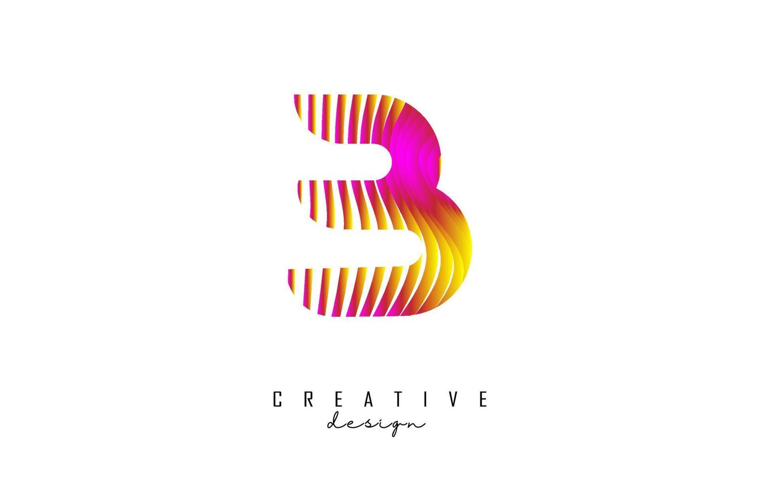 Letter B logo with vibrant colourful twisted lines. Creative vector illustration with zebra, finger print pattern lines.