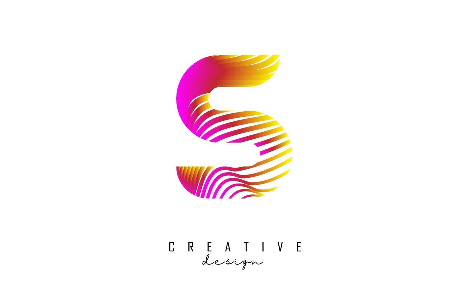 Letter S logo with vibrant colourful twisted lines. Creative vector illustration with zebra, finger print pattern lines.