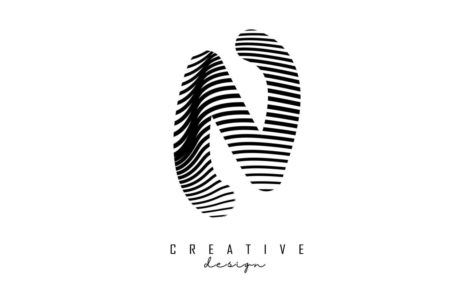 Letter M logo with black twisted lines. Creative vector illustration with zebra, finger print pattern lines.