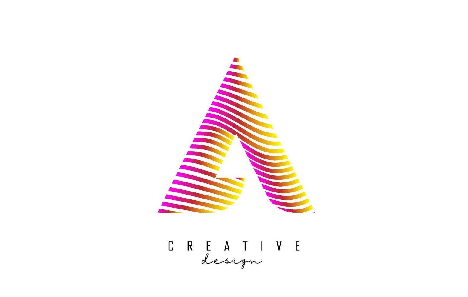 Letter A logo with vibrant colourful twisted lines. Creative vector illustration with zebra, finger print pattern lines.