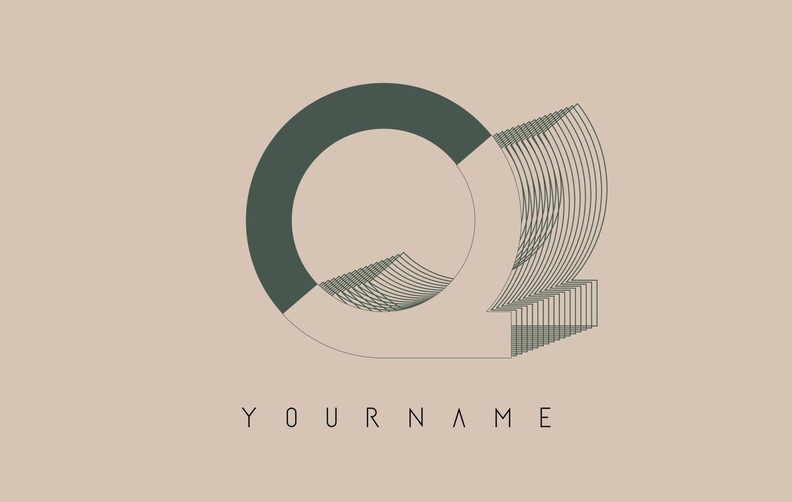 Wireframe Q Letter Logo Design in two colors. Creative vector illustration with wired, mirrored outline frame.