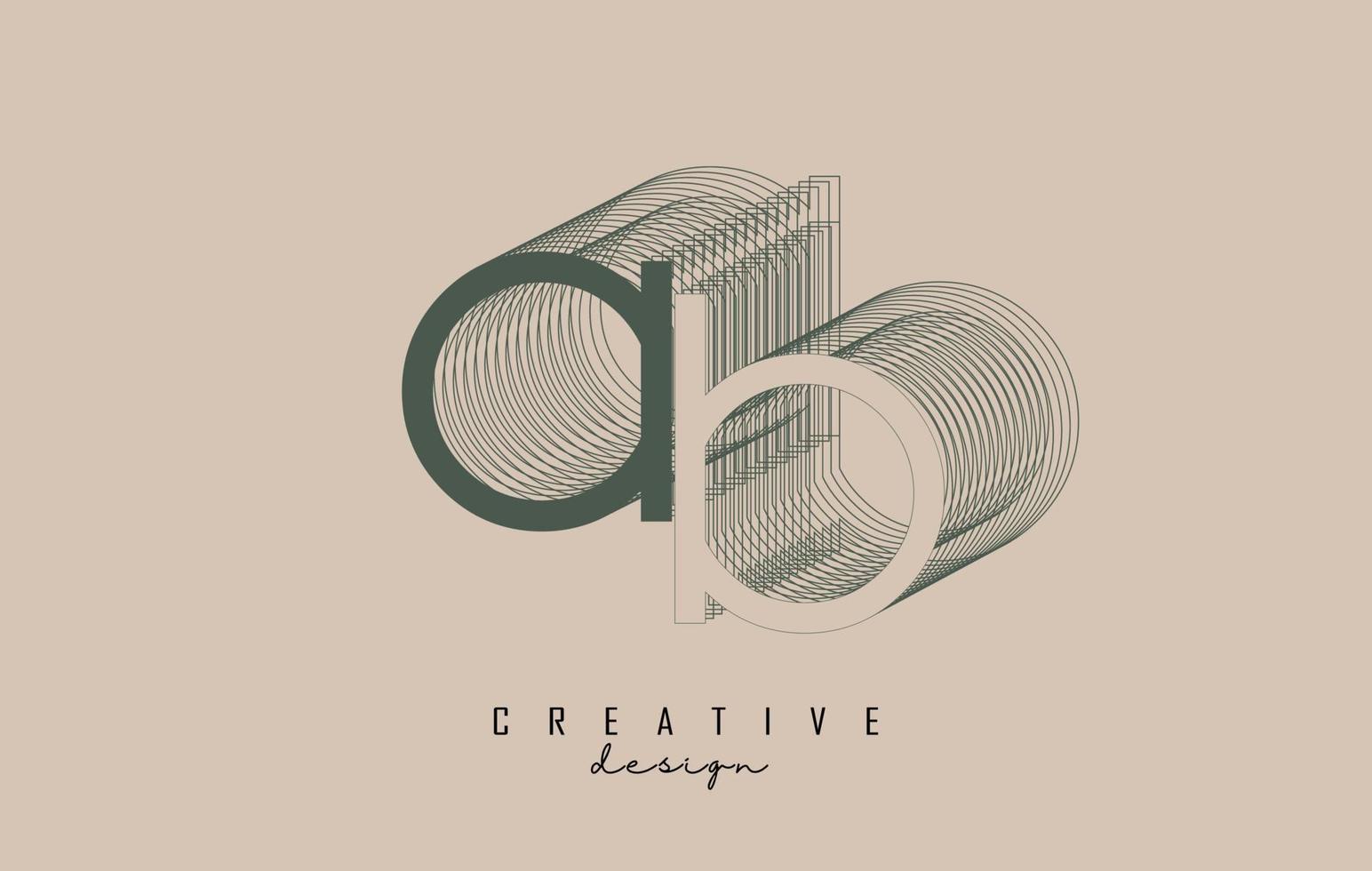 Wireframe AB Letter Logo Design in two colors. Creative vector illustration with wired, mirrored outline frame.