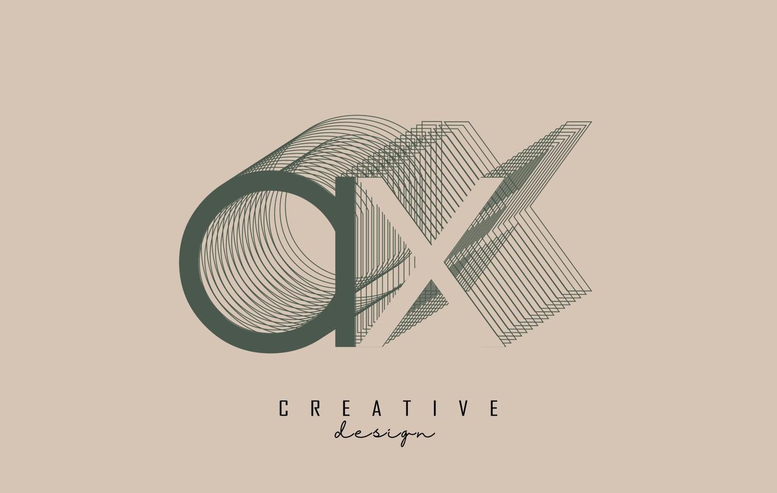 Wireframe AX Letter Logo Design in two colors. Creative vector illustration with wired, mirrored outline frame.