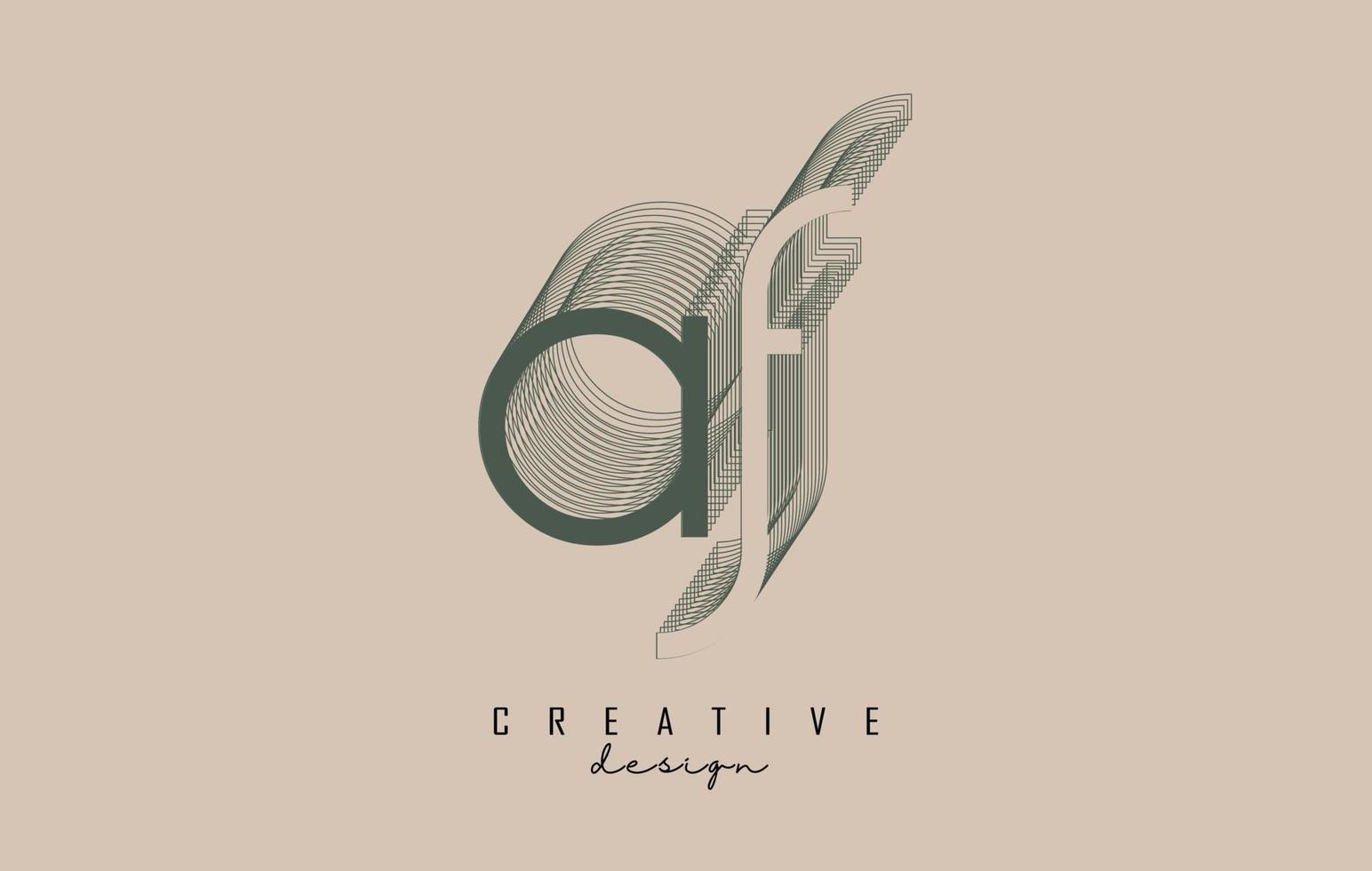 Wireframe AF Letter Logo Design in two colors. Creative vector illustration with wired, mirrored outline frame.