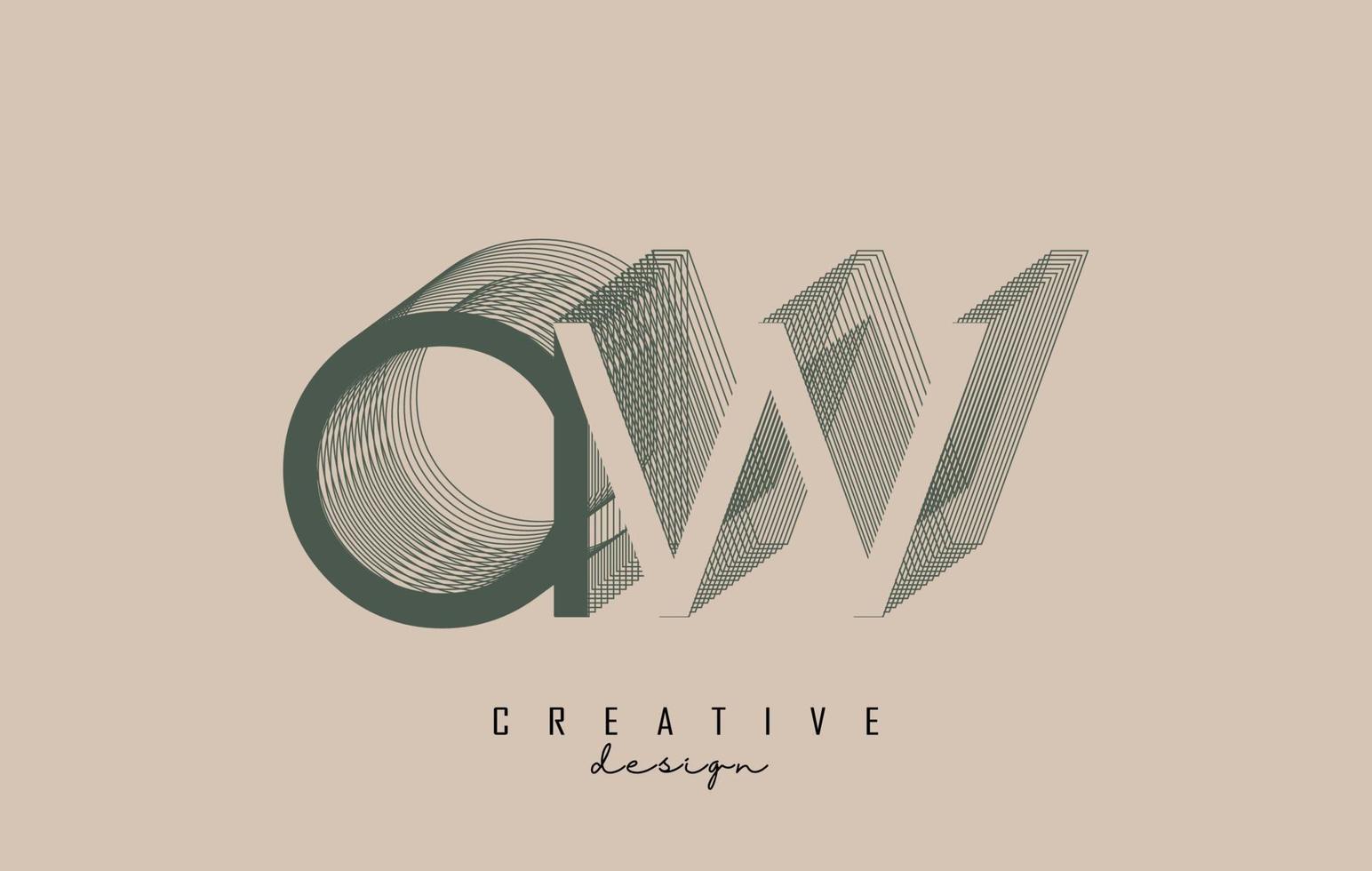 Wireframe AW Letter Logo Design in two colors. Creative vector illustration with wired, mirrored outline frame.