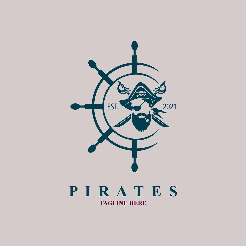 pirates ship wheel sword logo icon vintage style design template vector for brand or company and other