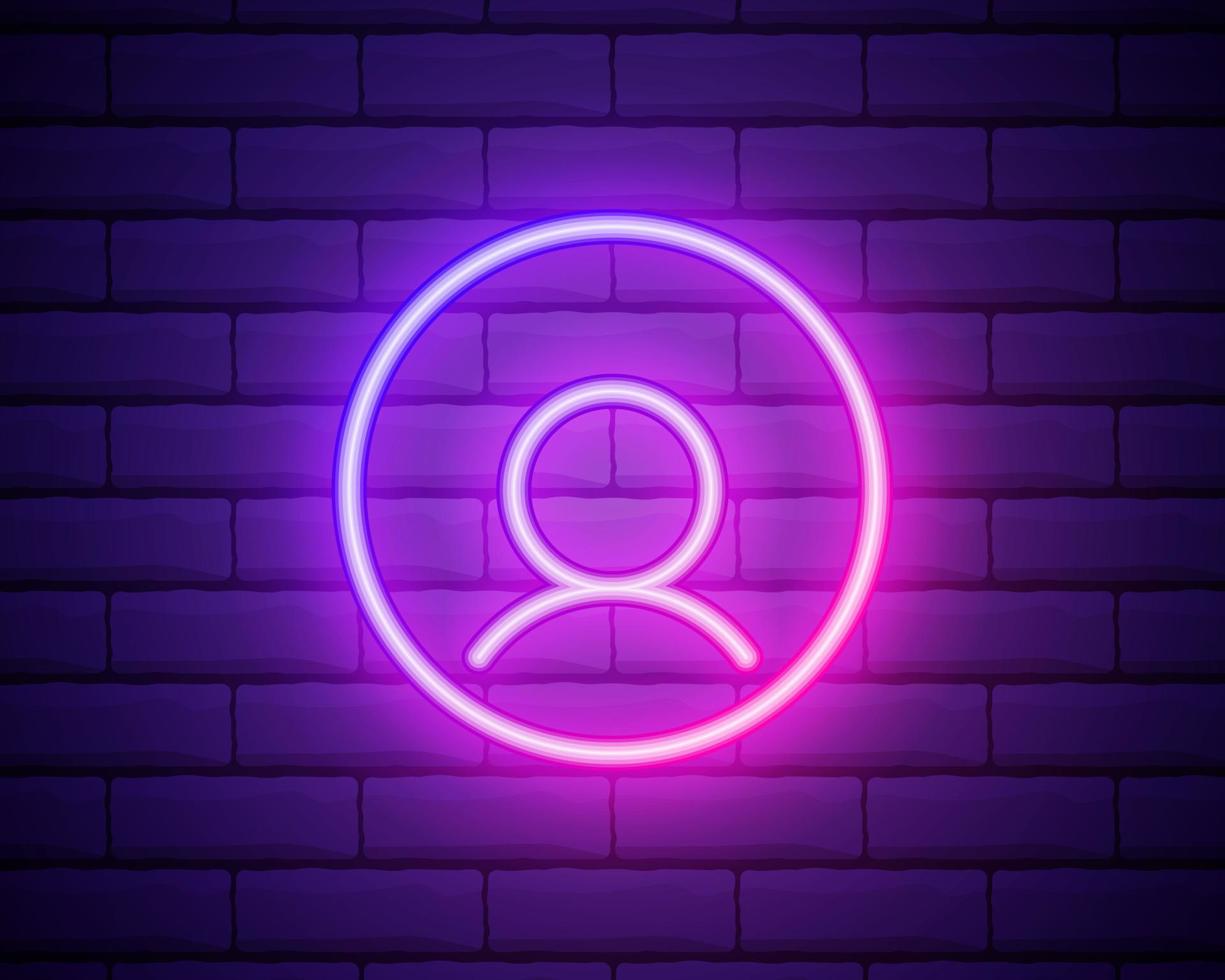 avatar, profile pink neon icon .Brick wall background. Colour neon vector icon