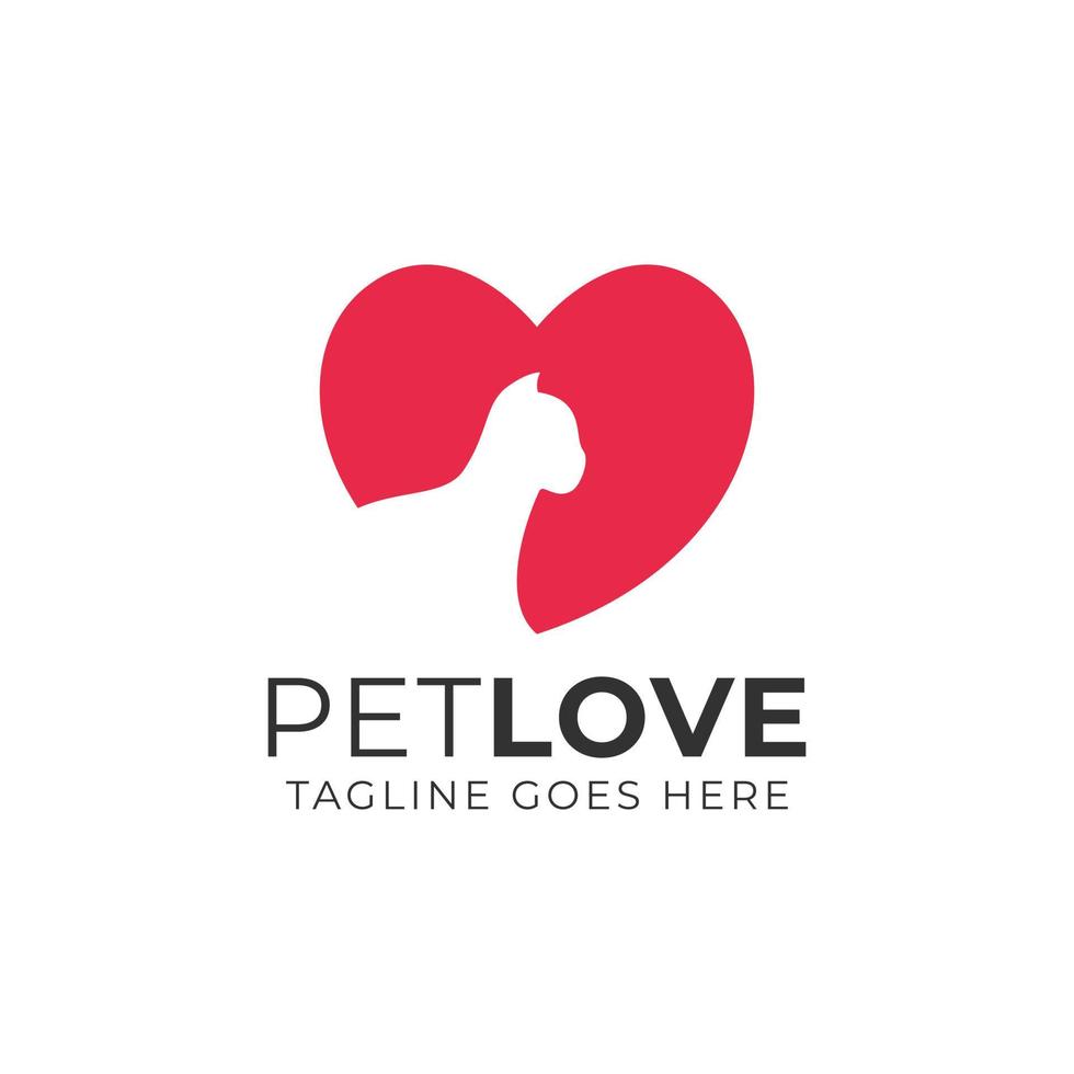 Pet Love Logo Design with Cat Love Lover Heart Vector Icon Illustration