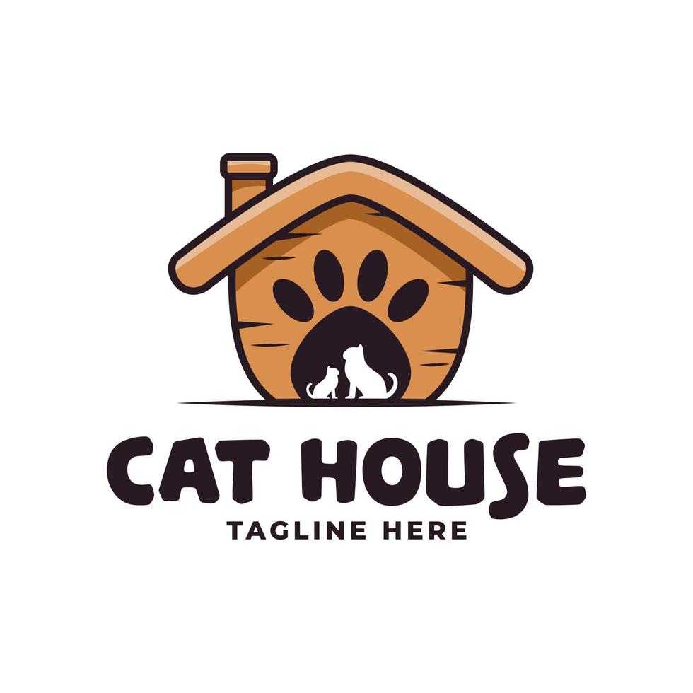 Cat House Logo Design Vector with Illustration of Mother Cat and Kitten in the Home for Pet Shop Pet Care